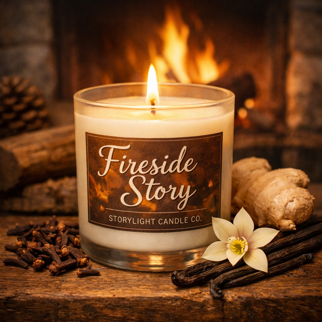 Fireside Story - Premium Coconut Apricot Wax Candle - Handmade Small Batch