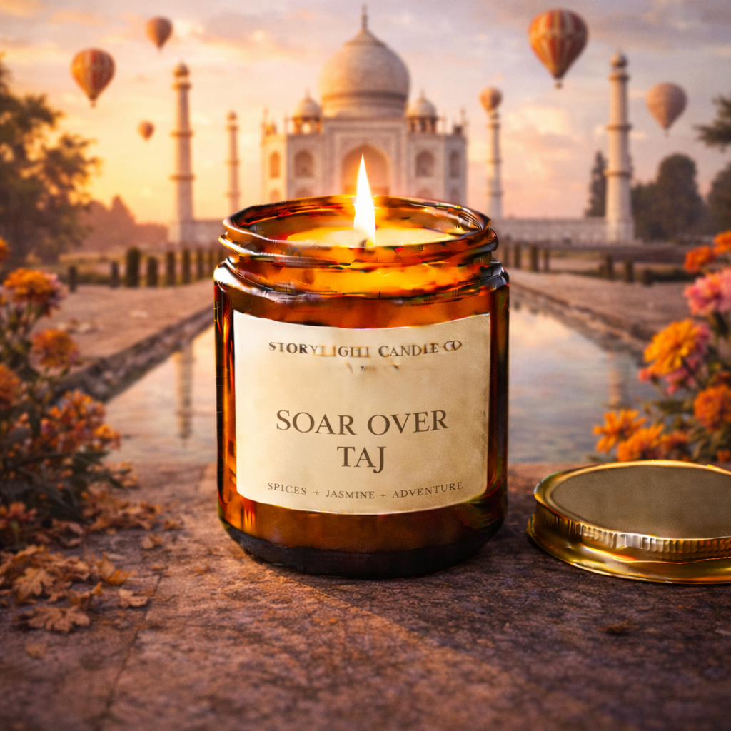 Soar Over Taj- Premium Coconut Apricot Wax Candle - Handmade Small Batch